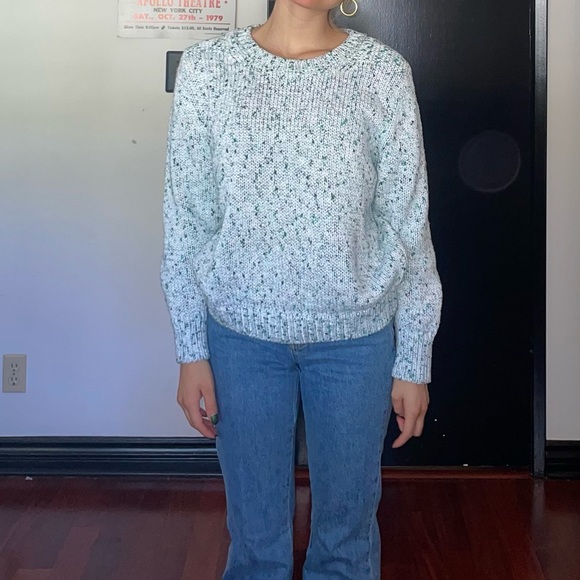 Closed (brand) Knit Crew Neck Sweater. Mix of teal and white threads. Size M. - Picture 2 of 6